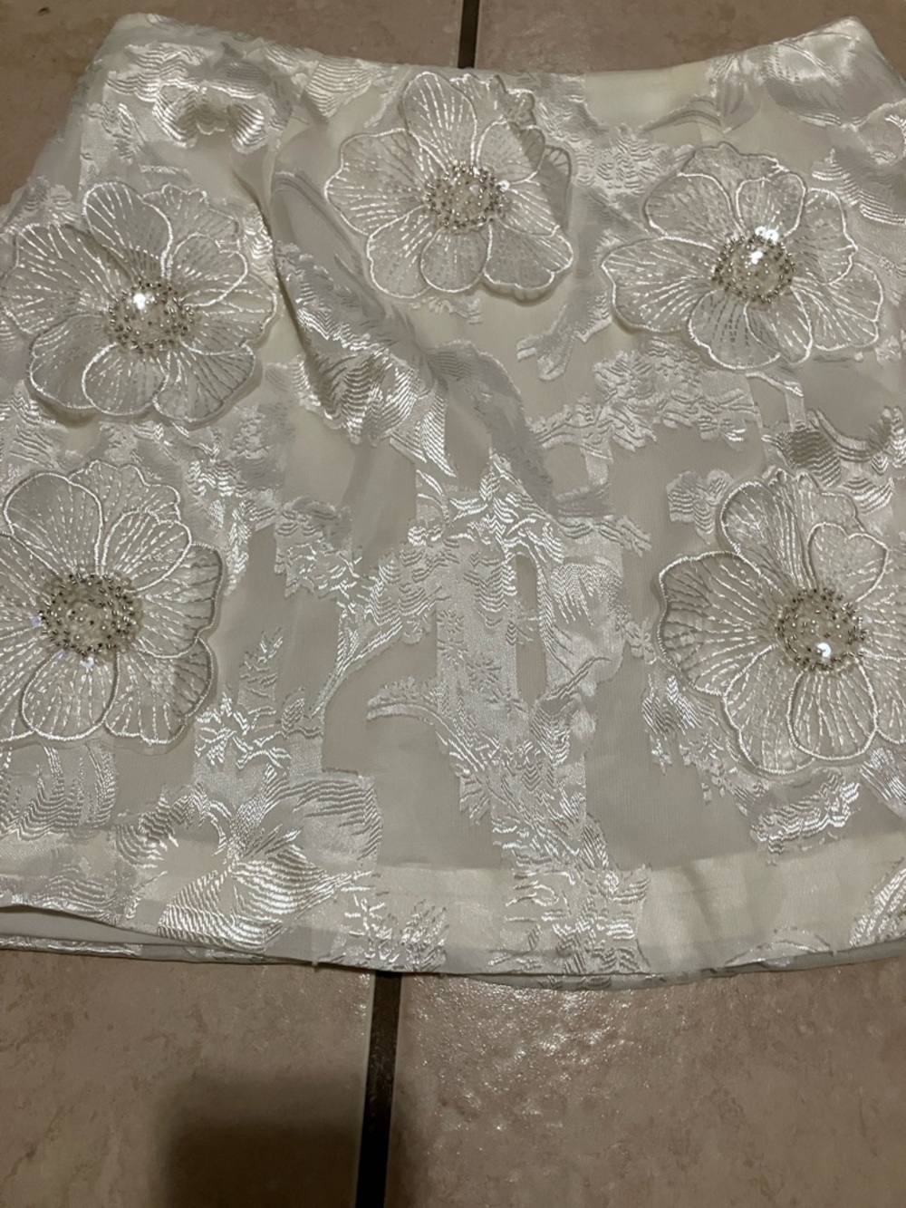 Ivory Embroidered Satin Cocktail Dress